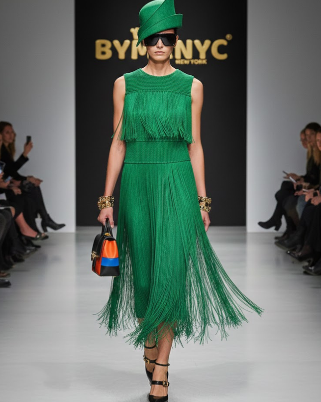 Emerald Kinetic Fringe Dress • TRIBECA New Collection BYMANYC ® New York