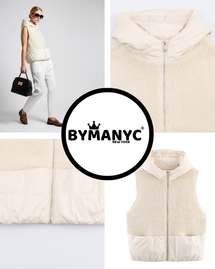 💟 Faux-Shearling Weste mit Kapuze | Ivory
