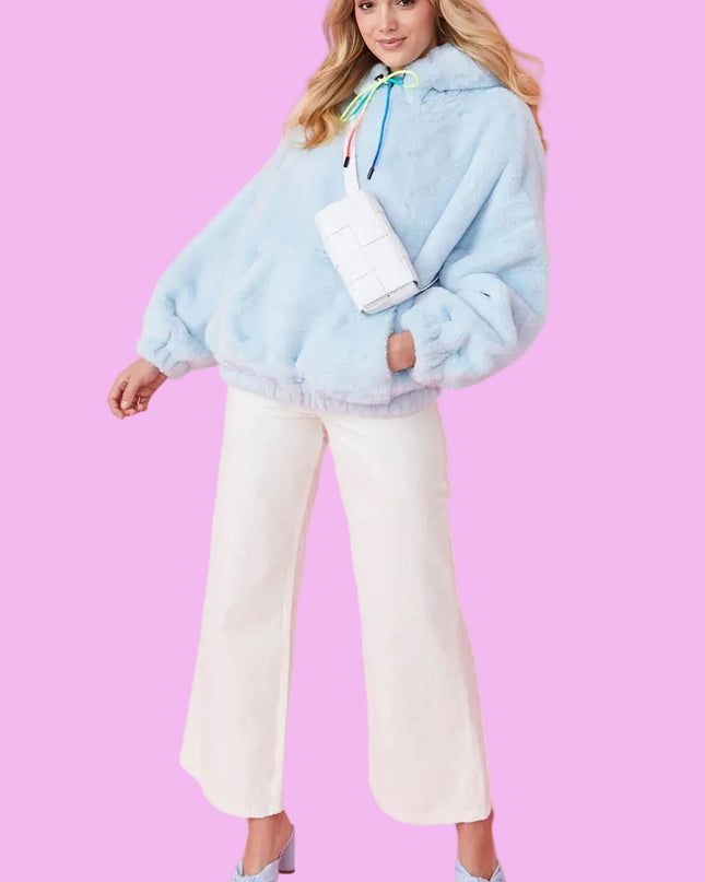 Jayley | Faux Fur Hoodie Oversized | Light Blue