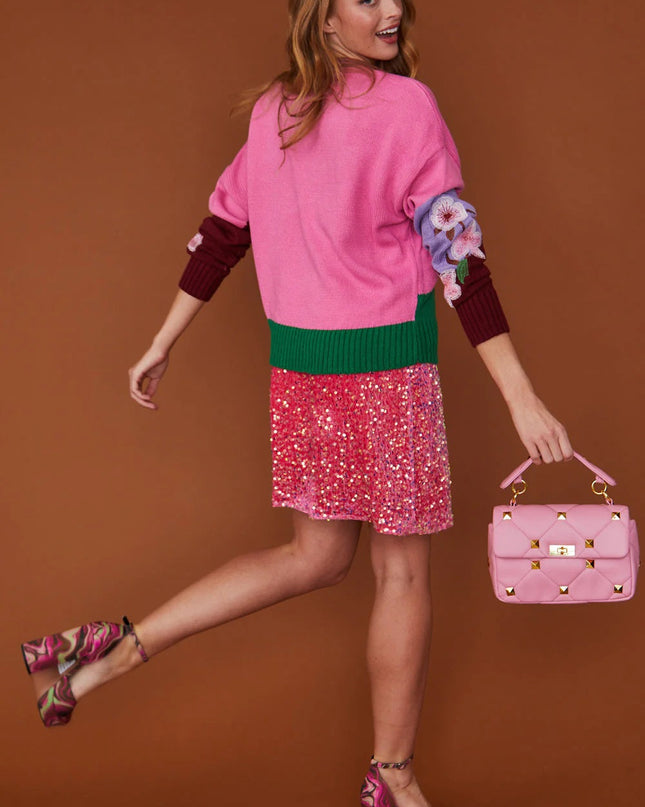 Jayley | Floral Banana Peel Jumper | Pink | Damen