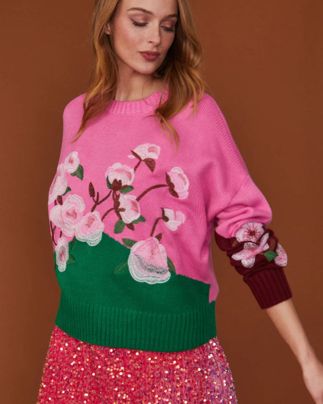 Jayley | Floral Banana Peel Jumper | Pink | Damen