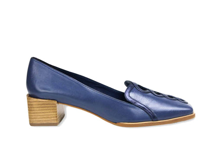 Cordía Blue Leather Loafers – 4cm Block Heel