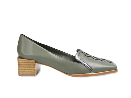 Cordía Green Leather Loafers – 4cm Block Heel