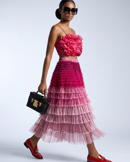 👗 GRAMERCY Damen Skirt & Top Set | Rose Red | Prêt-à-Porter