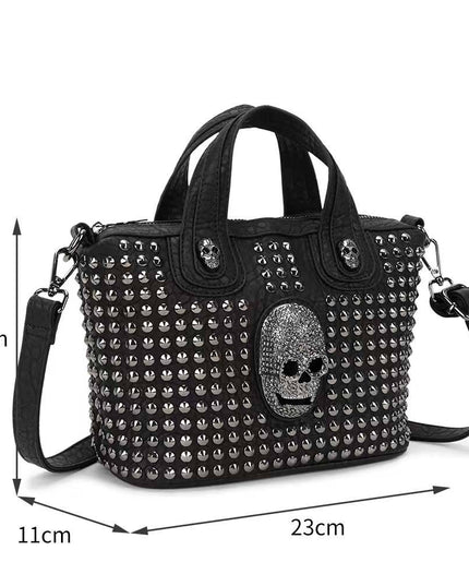 3D Crystal Skull Bag With Studded Tote Satchel Bag-4