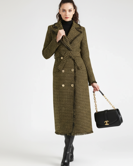 🧥 UPPER EAST SIDE Golden Plaid Trench Coat | Damen | Limited Edition