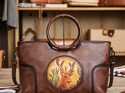Modische Schultertasche aus Vintage-Leder mit rundem Henkel – Geräumig und Stilvoll