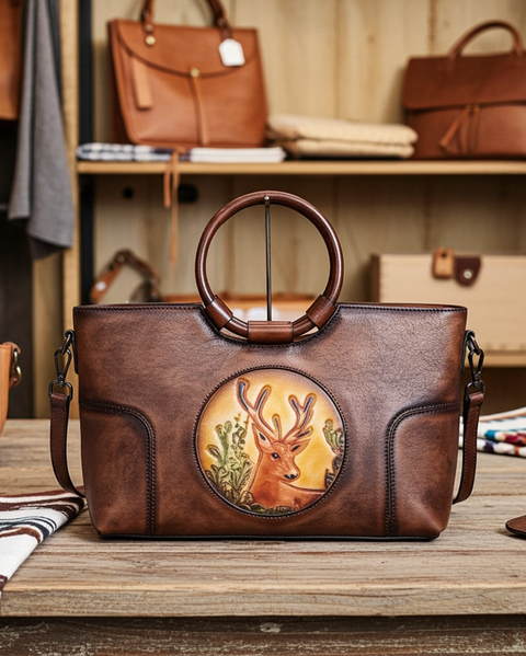 Modische Schultertasche aus Vintage-Leder mit rundem Henkel – Geräumig und Stilvoll