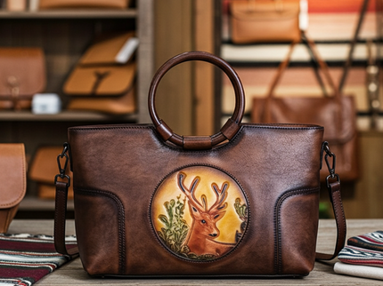 Modische Schultertasche aus Vintage-Leder mit rundem Henkel – Geräumig und Stilvoll