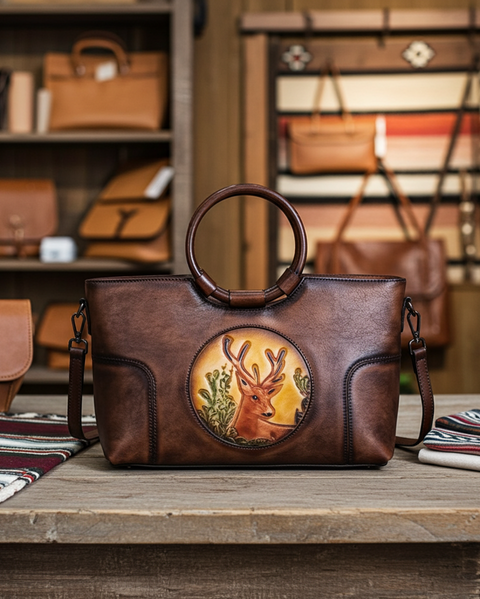 Modische Schultertasche aus Vintage-Leder mit rundem Henkel – Geräumig und Stilvoll