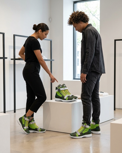 💟 High Top Sneakers BROOKLYN Couture | Verde (Grün/Tartan) | Unisex | Handgefertigt in Italien