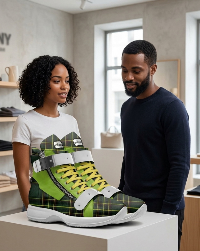 High Top Sneakers BROOKLYN Couture | Verde (Grün/Tartan) | Unisex | Handgefertigt in Italien