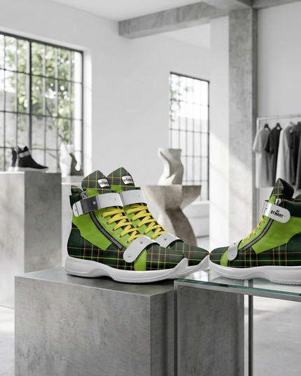 💟 High Top Sneakers BROOKLYN Couture | Verde (Grün/Tartan) | Unisex | Handgefertigt in Italien