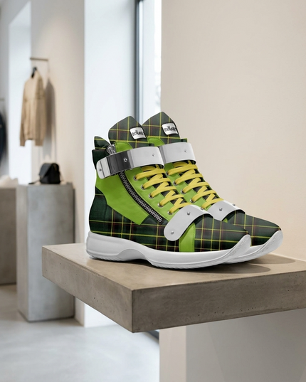 💟 High Top Sneakers BROOKLYN Couture | Verde (Grün/Tartan) | Unisex | Handgefertigt in Italien