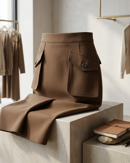 💟 UPPER EAST SIDE Executive Midi Rock | Taupe | ECO FASHION