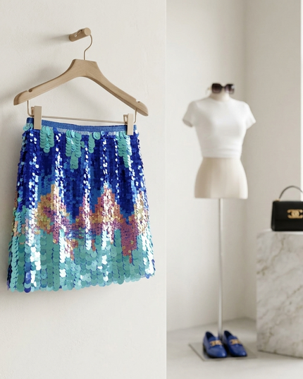 💟 Mermaid Sequin Mini Rock | Blau/Türkis Gradient