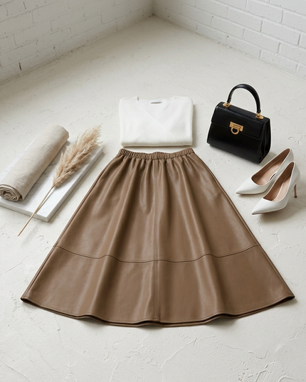 💟 LAFAYETTE Vegan Leather Midi Rock | Camel/Coffee | COUTURE in NOLITA