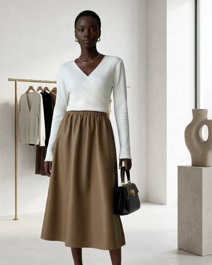 💟 LAFAYETTE Vegan Leather Midi Rock | Camel/Coffee | COUTURE in NOLITA