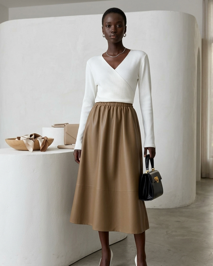 💟 LAFAYETTE Vegan Leather Midi Rock | Camel/Coffee | COUTURE in NOLITA