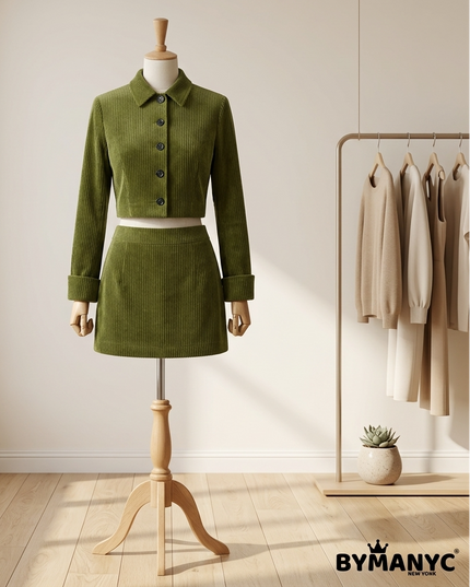 💟 NOLITA Corduroy Jacke & Rock Set | Military Green | Prêt-à-Porter