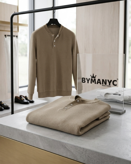 MADISON Henley Langarm-Polo | Khaki | Prêt-à-Porter