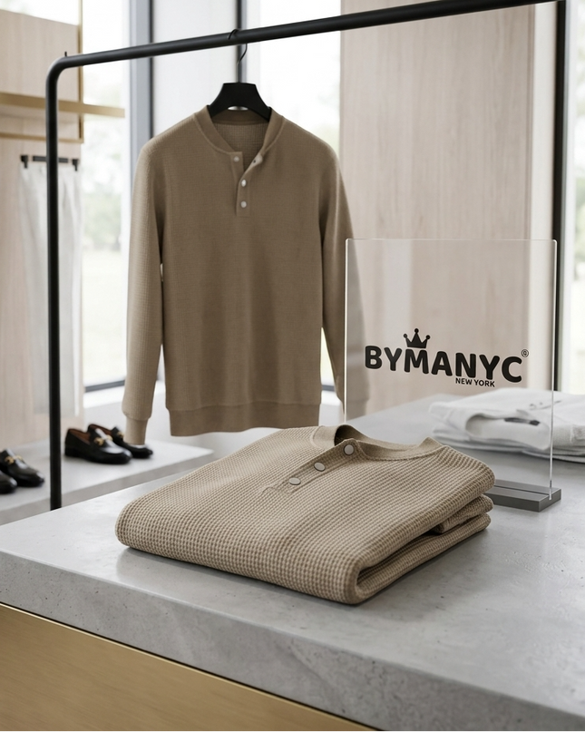 MADISON Henley Langarm-Polo | Khaki | Prêt-à-Porter