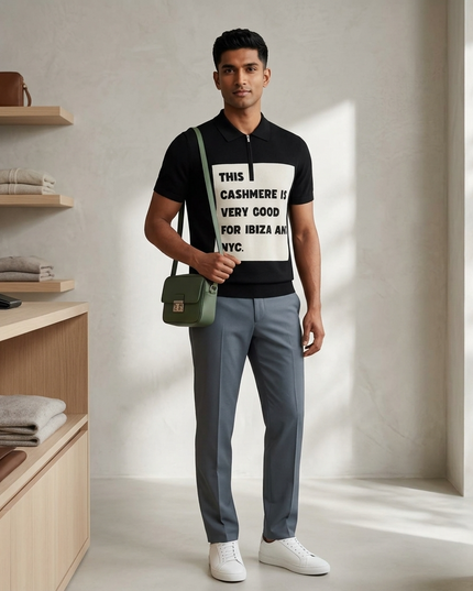 IBIZA NIGHTS Cashmere-Polo | Schwarz/Off-White
