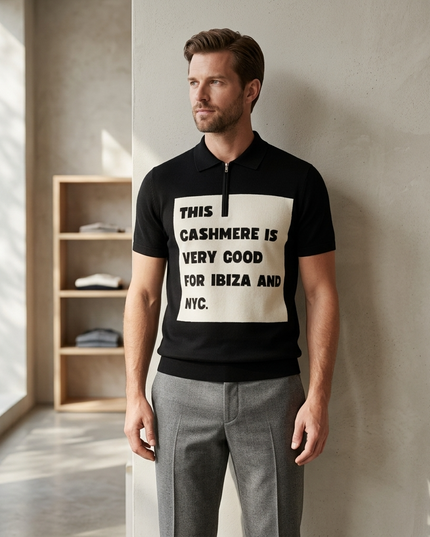 IBIZA NIGHTS Cashmere-Polo | Schwarz/Off-White