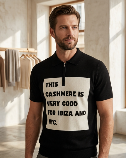 IBIZA NIGHTS Cashmere-Polo | Schwarz/Off-White