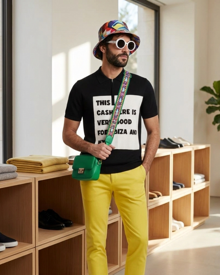 IBIZA NIGHTS Cashmere-Polo | Schwarz/Off-White