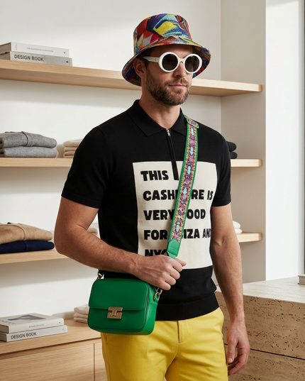 IBIZA NIGHTS Cashmere-Polo | Schwarz/Off-White