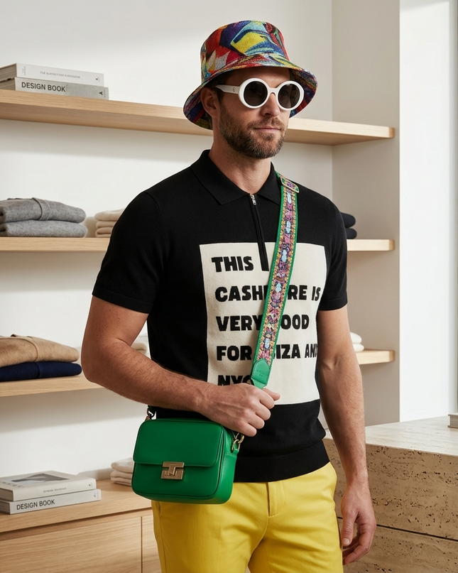 IBIZA NIGHTS Cashmere-Polo | Schwarz/Off-White
