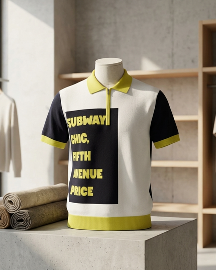 CHINATOWN Cashmere-Polo | Off-White/Lime/Marine