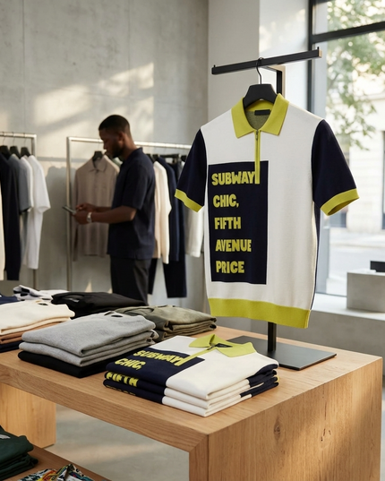 CHINATOWN Cashmere-Polo | Off-White/Lime/Marine