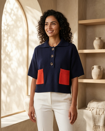 TRIBECA Navy Contrast Polo | Navy Blue/Rot