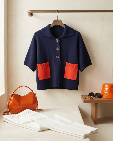 TRIBECA Navy Contrast Polo | Navy Blue/Rot
