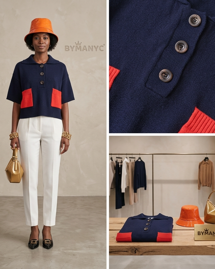 TRIBECA Navy Contrast Polo | Navy Blue/Rot
