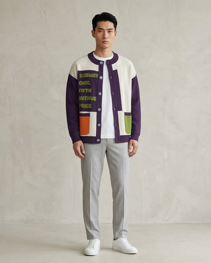 HARLEM Kaschmir-Cardigan | Off-White/Violett/Olive/Orange | Herren