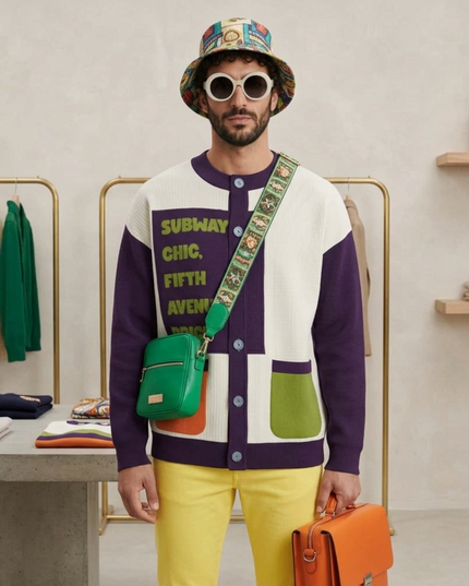 HARLEM Kaschmir-Cardigan | Off-White/Violett/Olive/Orange | Herren