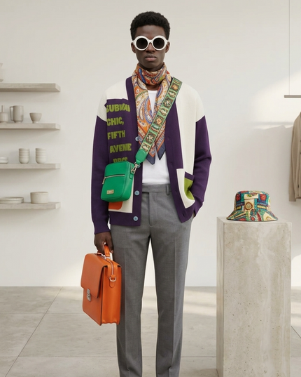 HARLEM Kaschmir-Cardigan | Off-White/Violett/Olive/Orange | Herren