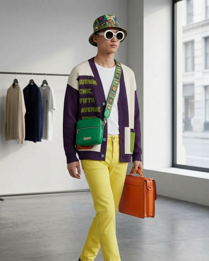 HARLEM Kaschmir-Cardigan | Off-White/Violett/Olive/Orange | Herren