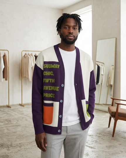 HARLEM Kaschmir-Cardigan | Off-White/Violett/Olive/Orange | Herren