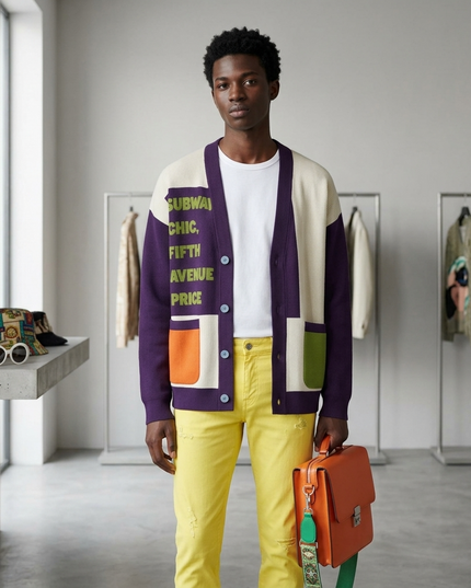 HARLEM Kaschmir-Cardigan | Off-White/Violett/Olive/Orange | Herren