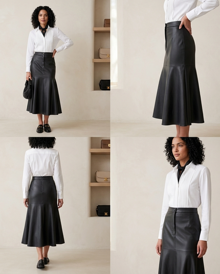 💟 TRIBECA COUTURE Vegan Leather Fishtail Skirt | Schwarz