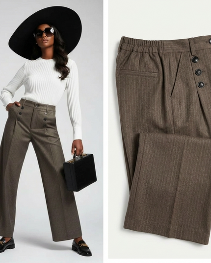 💟 Wide-Leg Hose mit Knöpfen |Braun