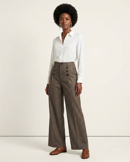 💟 Wide-Leg Hose mit Knöpfen |Braun
