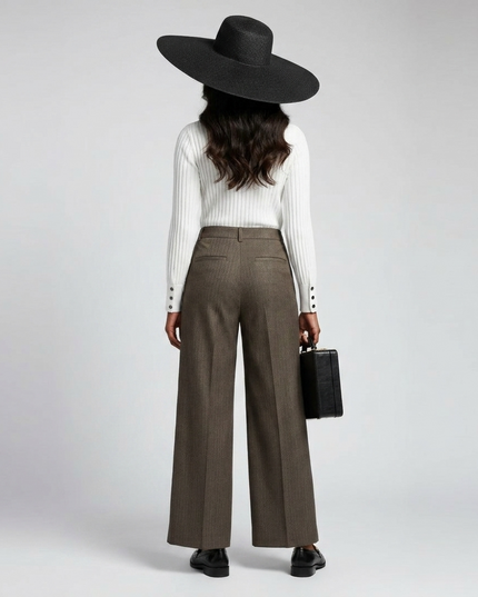 💟 Wide-Leg Hose mit Knöpfen |Braun