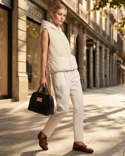💟 Faux-Shearling Weste mit Kapuze | Ivory