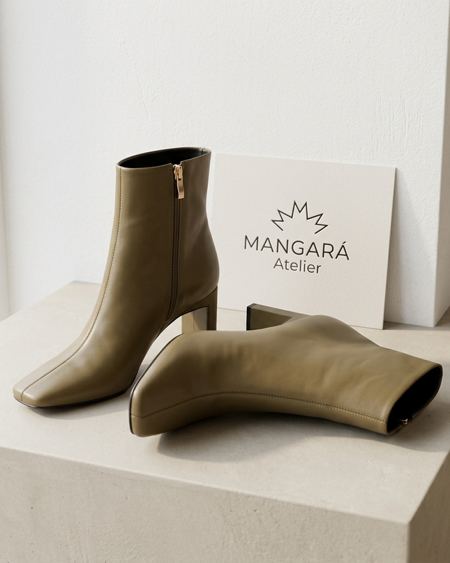 Senna Damen Leder-Boots | Olive Green