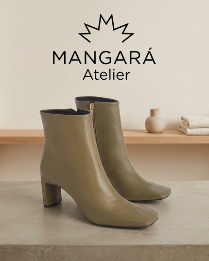 Senna Damen Leder-Boots | Olive Green